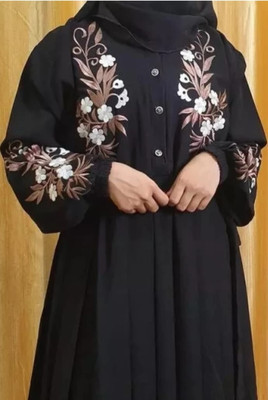 SADAFNAQAB Nida Matte Self Design Burqa With Hijab(Black)