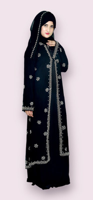 Women's Abaya Burkha Black Burqa with Dupatta Lycra Naqab Ladies Cloth Lycra Blend Self Design Burqa With Hijab(Black)