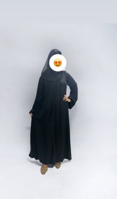 nikab Crepe Self Design Abaya With Hijab(Black)