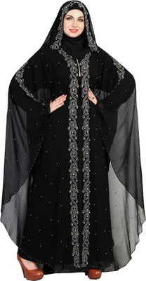 Dubai Collection Nida Matte, Georgette Self Design Burqa With Hijab(Black)