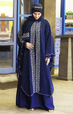 BURAQUE ENTERPRISES Polyester Solid Abaya With Hijab(Blue)