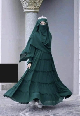 KGNABAYASTORE Georgette Solid Abaya With Hijab(Green)