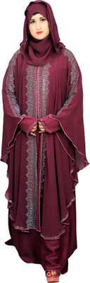 aK collection Polyester Self Design Abaya With Hijab(Maroon)