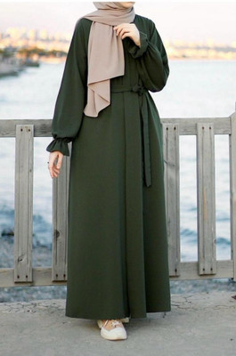 Queen hijab Cotton Blend Self Design Burqa With Hijab(Green)