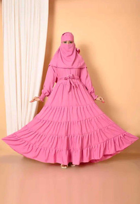 Paradise Cotton Blend Solid Burqa With Hijab(Pink)