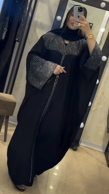 Emaan Outfit Nida Matte Self Design, Solid Abaya With Hijab(Black)