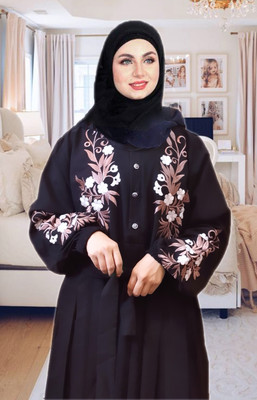BURAQUE ENTERPRISES Polyester Solid Abaya With Hijab(Black)