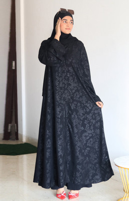 Buraque Designer Polyester Printed Abaya With Hijab(Black)