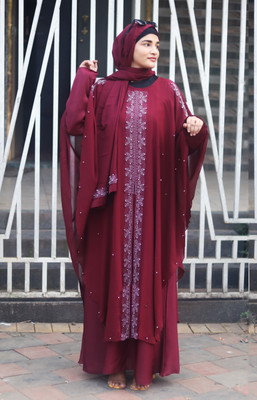 BURAQUE ENTERPRISES Polyester Solid Abaya With Hijab(Maroon)