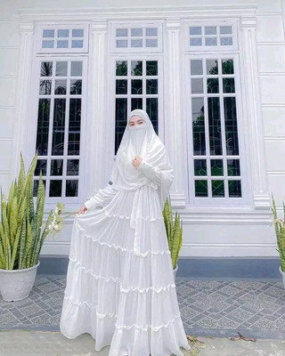 Buraque Designer Polyester Solid Abaya With Hijab(White)