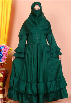 SANAENTERPRISES Polycotton Striped Burqa With Hijab(Green)