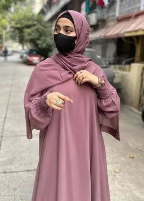 maabaya Polyester Self Design Abaya With Hijab(Black)