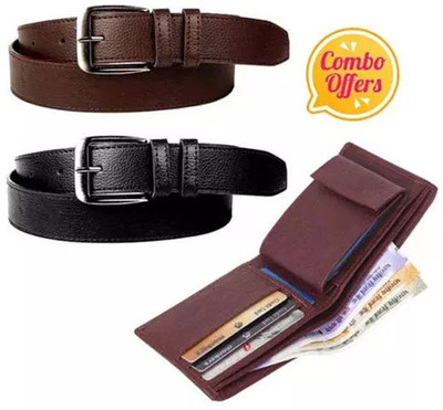 HENEDA Wallet & Belt Combo(Black, Brown)