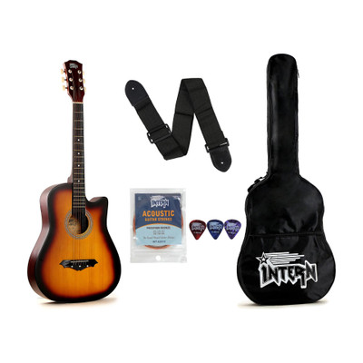intern INT-38C-SB Acoustic Guitar Linden Wood Rosewood Right Hand Orientation(Vintage Sunburst, Multicolor)