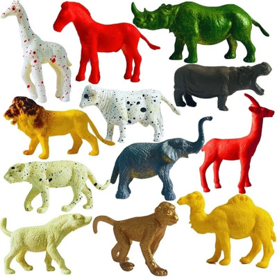 SpectraHub 12 Pieces Jungle Safari Animal Toys Set Animal Toys rubber animal toys for kids(Multicolor)