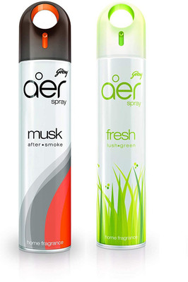 Godrej Aer Freshener Musk After Smoke & Fresh Lush Green-Home&Office|Pack of 2(240 ml) Car Freshener Spray Musk After Smoke & Fresh Lush Green(2 x 240 ml)