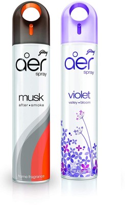 Godrej Aer Freshener Musk After Smoke & Violet Valley Bloom -Home&Office|Pack of 2 (240 ml) Spray(2 x 240 ml)