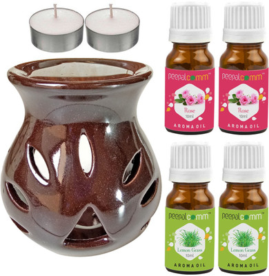 PeepalComm Lemongrass, Rose Diffuser Set PC-TDIFF97_BROWN_2TL_2LG-2MRS(4 x 10 ml)