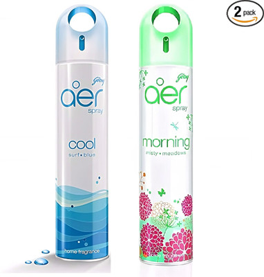Godrej Cool Surf Blue, Morning Misty Meadows Spray Aer Spray Room/Office Freshener Cool Surf Blue & Morning Misty Meadows(2 x 220 ml)