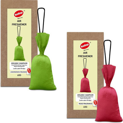 RunBugz Camphor Pouch Air Freshener With Fragrance Lemongrass & Rose Car Air Purifier(Multicolor)