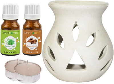 PeepalComm Lemongrass, Sandalwood Diffuser Set PC-TDIFF25WHITE-2TL--SW(5 x 4 ml)