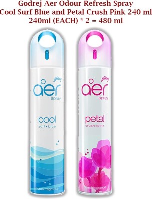 Godrej AER COOL SURF BLUE & PETAL CRUSH PINK ROOM FRESHNER (PACK OF 2) Spray(2 x 240 ml)