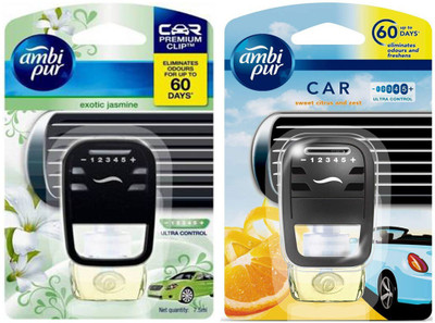 Ambipur Jasmine, sweet citrus Spray Car Air Freshener Ultra Control Starter Kit Exotic Jasmine & Sweet Citrus(2 x 7.5 g)