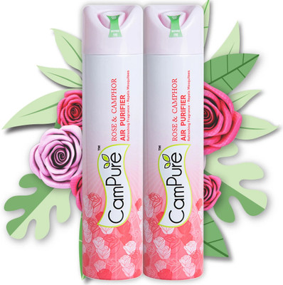 CamPure Air Purifier Rose - Pack of 2 Car Freshener Spray Air Purifier Rose & Camphor - Refreshing Fragrance - Repels Mosquitoes - Pack of 2(2 x 250 ml)