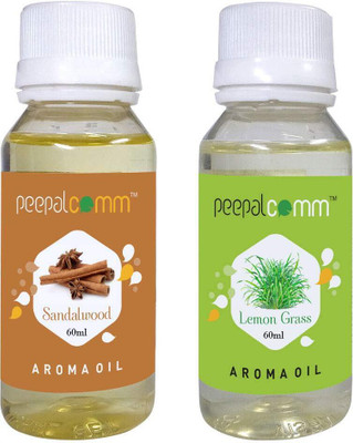 PeepalComm Pure Aroma Essential Oils Lemon Grass & sandalwood Aroma Oil 60 Ml Each Set Of 2 Aroma Oil Sweet Fragrance Pure Aroma Essential Oils Lemon Grass, sandalwood Aroma Oil Set Of 2 60 Ml Each For All Fragrance,Room Freshner ( High Scented Oils)(2 x 60 ml)