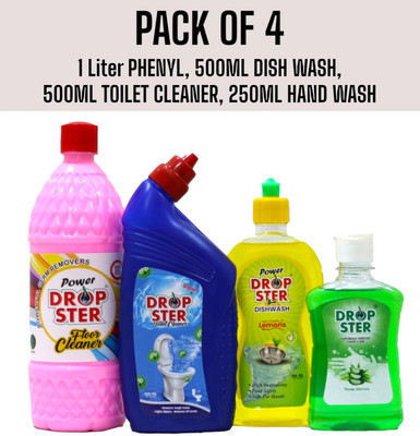 Dropster PACK OF 4 (1 LITER PHENYL, 500ML DISH WASH GEL, 500ML TOILET CLEANER, 250ML HAND WASH)(2250 ml)