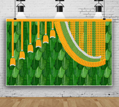 HRK CREATION Banana Leaf Design Decorative Backdrop Cloth (8*5 Feet)(Green)