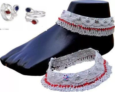 BHAWANA COLLECTION Bhawana Collection Silver Plated Bridal Payal For Women One Pair Alloy Anklet Alloy Toe Anklet(Pack of 2)