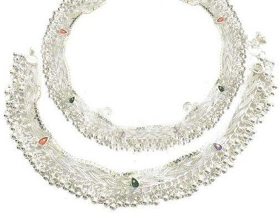 Fashion Toward TRADITIONAL FANCY WHITE ALLOY STUUNING DESIGN PAYAL (10 INCH) Brass, Copper Anklet(Pack of 2)
