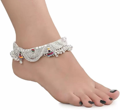 BHAWANA COLLECTION Bridal Silver Plated Indian Traditional Ethnic Fancy Heavy Pair Alloy Anklet Alloy Anklet(Pack of 2)