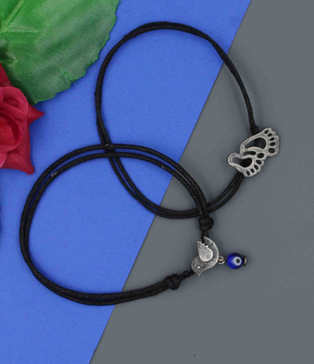 Gurjari Jewellers Black Thread and FEET & SPARROW (EVIL EYE) Adjustable Anklet / nazariya Cotton Dori Anklet(Pack of 2)
