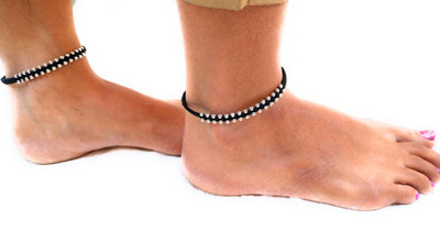 jyokrish Handmade Adjustable Black Thread Beads Work Nazariya Anklet |Pairs of 1 Fabric Anklet(Pack of 2)