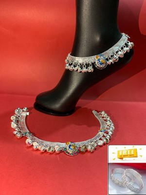 KRITIU Indian Traditional White Metal Payal Designer Fancy Collection Heavy Alloy Toe Anklet