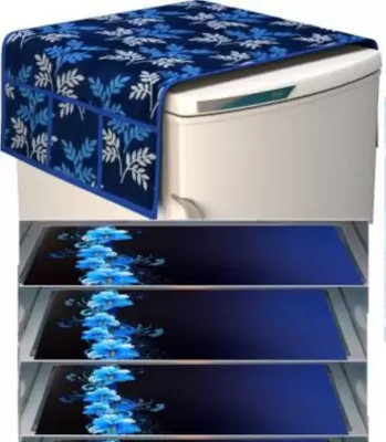 Crosmo Refrigerator  Cover(Width: 64 cm, Blue Leaf)