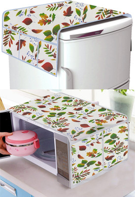 LooMantha Refrigerator  Cover(Width: 55 cm, Length: 97 cm) + 1 Pc Microwave Oven Top Cover, Combo Set of 2Pc (Green))