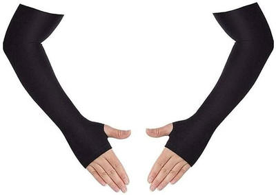 LeafBlu Nylon, Polyester Arm Sleeve For Men & Women(Free, Black)
