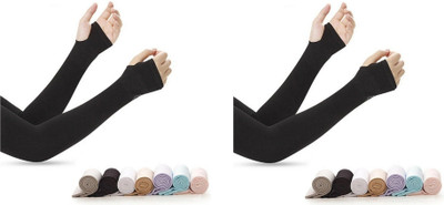 Fash Cotton Arm Sleeve For Men & Women(Free, Black)