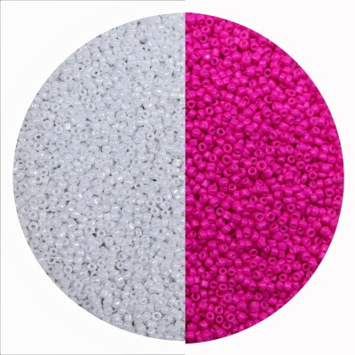 Store_of_arts (pp creations) Beads Combo of 2mm (11/0) Rani Pink and White Glass Beads, Pack of 2 (50gm each)