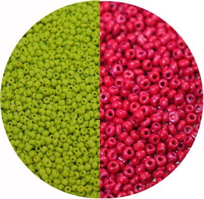 Store_of_arts (pp creations) Combo of 2mm cosco green & Red pink Glass Beads, Pack of 2 (50gm each)