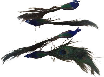 Kanha set of 4 artificial Mor / peacock Decorative Showpiece  -  22 cm(Feather, Dark Blue)