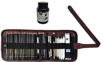 TouchCool Artist Sketching Pencils Art Kit with 36 Items and Waist Rolling Pouch