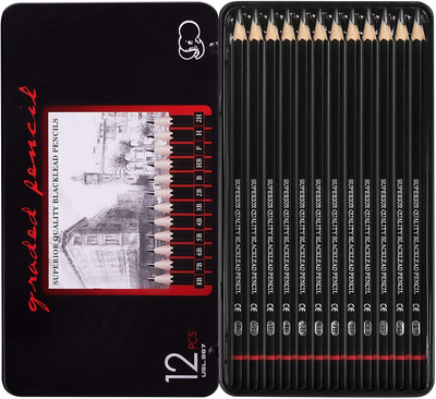 Soucolor Artist Pencil for Sketching Drawing Art Pack of 12 with Metal Case