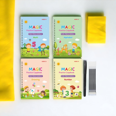 AirSoft Magic Practice Copybook, (4 Book + 10 Refill+ 1 Pen +1 Grip) Number Gift X