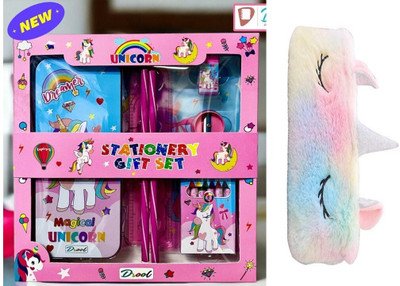 MINDFIT Combo Pack of Stationary Gift Set and Unicorn Fur Pouch Birthday Party Favor