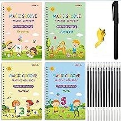 SRBK fashion Magic Practice Copybook for Kids (4 Book + 1 Pen + 10 Refill + 1 Grip) A-778