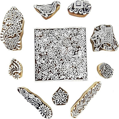 Reniq Wooden Printing Blocks377 Set Hand Carved Wood Stamp for Fabric Printing Printing Blocks(Pack of 10)